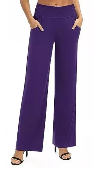 Pantaloni Donna Ampio Vita A Gamba Larga CUL102LC - Leggeri, Morbidi, Per Yoga E Casual
