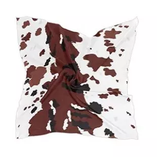 Brown Animal Cow Print Bandana, 23.6 inch Satin Square Scarf Headband