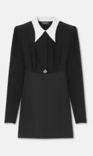 Contrast Collar Silk Crepe Mini Dress