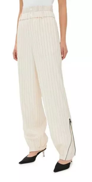 Pinstripe Wool Suiting Zipper Pants