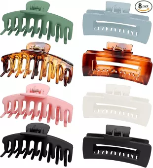 8 Pinces Cheveux Femme Grande, 10.5cm Antidérapantes Noir Pinces à Cheveux Epais Adulte Griffe Pinces Crabe, Rectangulaire Grosse Hair Claw Clip pour Filles-A