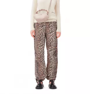 Leopard Washed Cotton Canvas Drawstring Pants