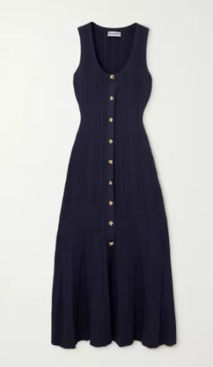 Button-embellished Ribbed-knit Midi Dress