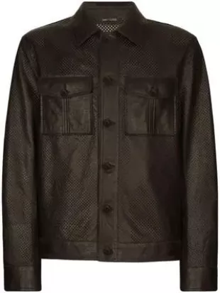 Perforated Leather Shirt Jacket