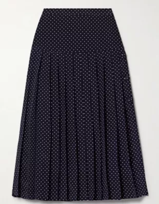 Pleated Polka-Dot Silk-Crepe Midi Skirt