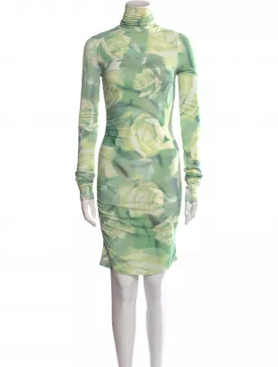 Green Printed Mockneck Mini Dress