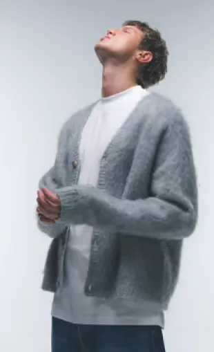 Heavily Brushed Cardigan in Blue