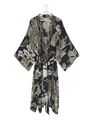 Giant Willow Black Crepe Long Kimono