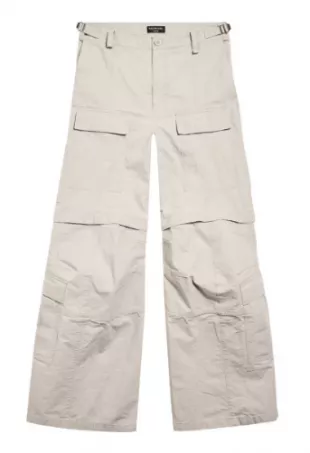 Beige Flared Zip Off Cargo Pants