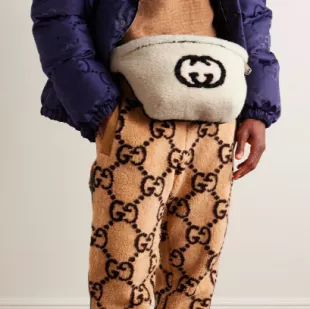 Leather-Trimmed Logo-Jacquard Shearling Belt Bag