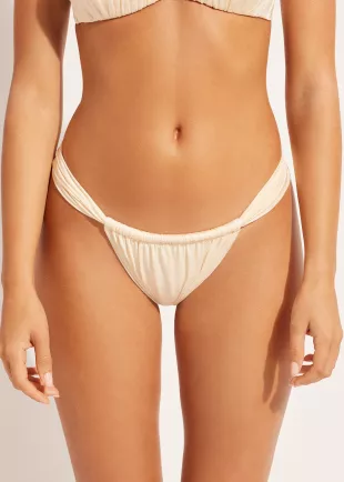 Shiny Satin Brazilian Bikini Bottoms with Thin Ties in Satin Ivory White