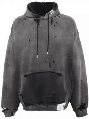 Faded Black Ripped Pocket Hoodie