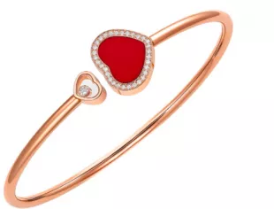 Rose Gold Diamond And Red Stone Happy Hearts Bangle