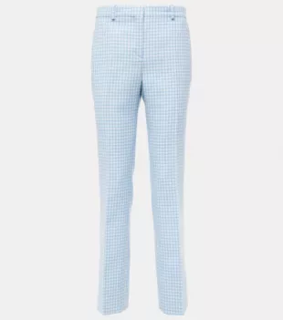 Gingham Virgin Wool Straight Pants