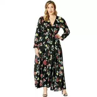 Faux Wrap Maxi Floral Dress