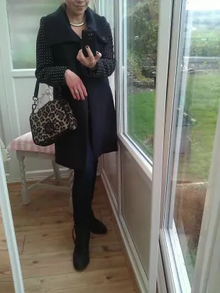 COAT NAVY BLUE STUDDED APPLIQUE SLEEVE WINTER BLAZER JACKET