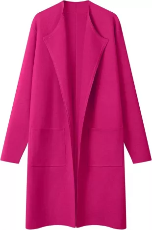 Women's Open Front Coatigan Sweater Long Sleeve Casual Knit Lapel Cardigan Coat with Pockets