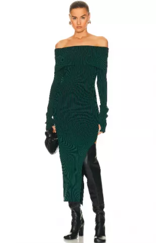 Nita Plaited Off Shoulder Midi Dress