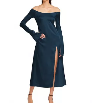 womens dress blue String Shoulder Solid Blue Women's Dress Large