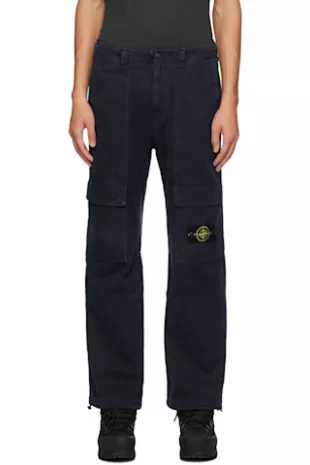 Washed Navy Cotton Cargo Pants