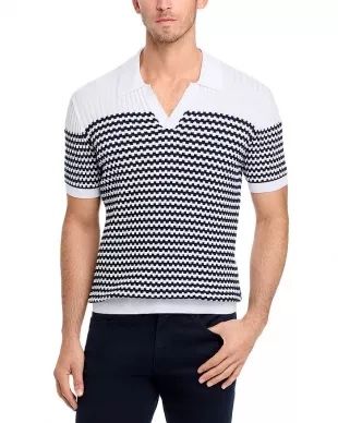 Canet Cotton Geo Stripe Jacquard Polo Shirt