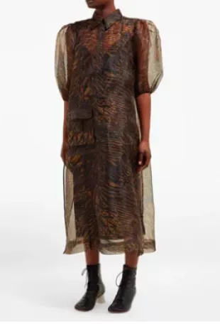 Tiger-Print Organza Dress In Brown