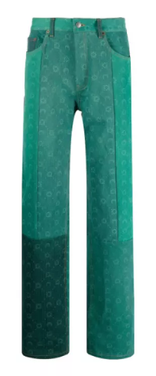 Green Patchwork Moon Jeans