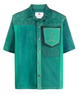 Green Patchwork Moon Print Shirt