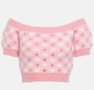 Off-Shoulder Mohair-Blend Checked Top