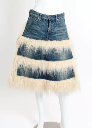 Blue Fake Fur Denim Skirt