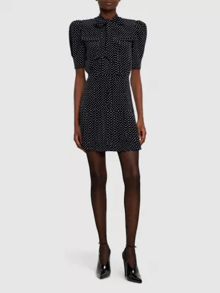 Polka Dot Silk Pleated Mini Dress