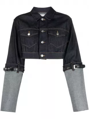 contrast-sleeve cropped denim jacket