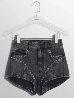 Washed Black Denim Studded Shorts