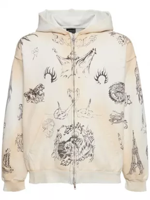 Tattoo Zip Up Cotton Hoodie