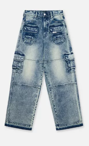 Blue Acid Wash Roman Cargo Jeans