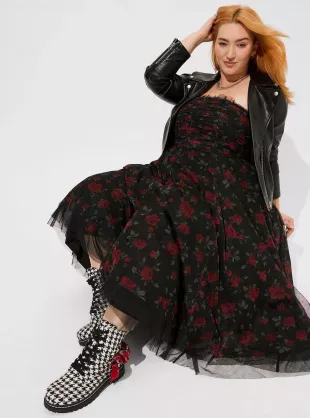 Maxi Strapless Ruffle Tea Dress