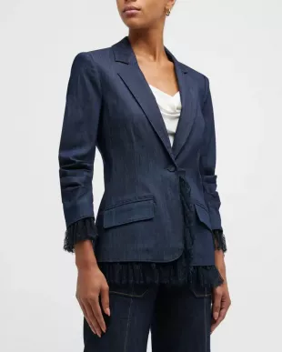 Denim Blazer With Lace