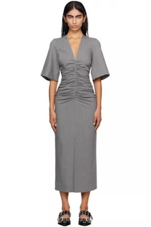 Gray Striped Suiting Midi Dress