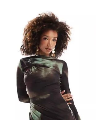 Long Sleeve Knot Detail Maxi Dress