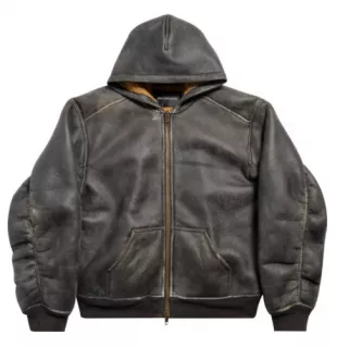 Black & Brown Shearling Lined Hooded Jacket