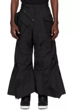 Black Asymmetric Cargo Pants