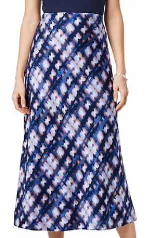Woven Shibori Glow Print Midi A-Line Slip Skirt