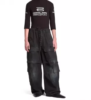 Black Baggy Drawstring Cargo Pants