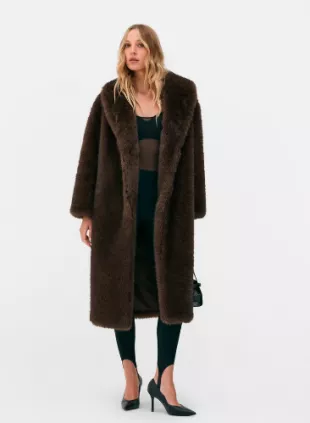 Rita Ora Shawl Collar Longline Faux Fur Coat