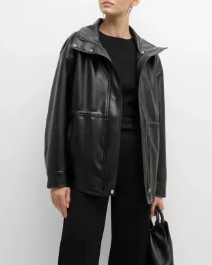 Black Front Zip Vegan Leather Jacket