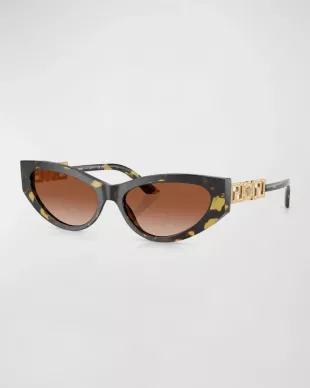 Bright Greca Embellished Cat-Eye Sunglasses in Havana