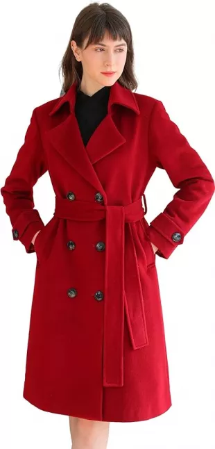 Women's Superior 100% Wool Trench Coat, Classy Long Wool Coat with Belt