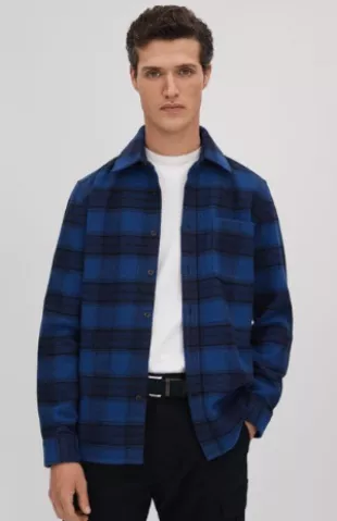 Bright Blue Dortch Brushed Checked Button-Through Shirt