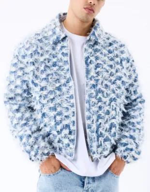 Blue & White Shaggy Denim Jacket