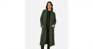Yumi Green Ribbed Pocket Longline Midi Cardigan